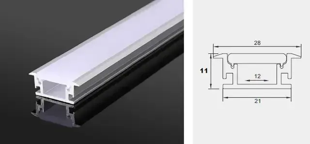 Профиль для пола под LED ленту 21*28*11мм 1м, Матовый, Серебристый