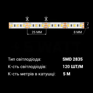 Світлодіодна LED стрічка CCT 12v 2835 120led/m ip20 фото