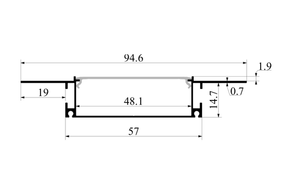 LED профиль для гипсокартона 95*57мм 1м, Матовый, Серебристый