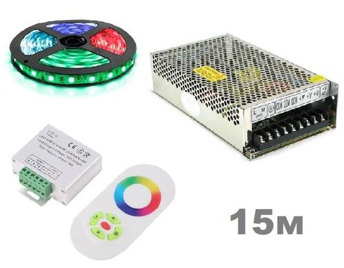 Комплект світлодіодної LED стрічки 12в RGB 15м 60led/m ip20 фото