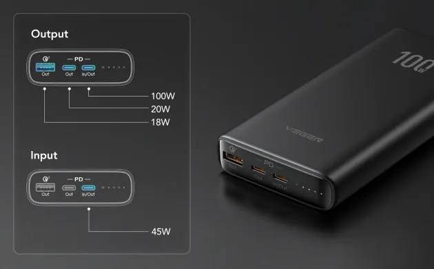 Внешний аккумулятор Power Bank VEGER 20000mA